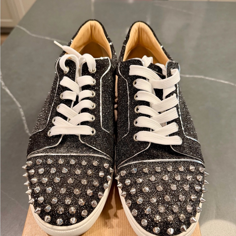 Christian Louboutin Black and Silver Spiked Sneakers